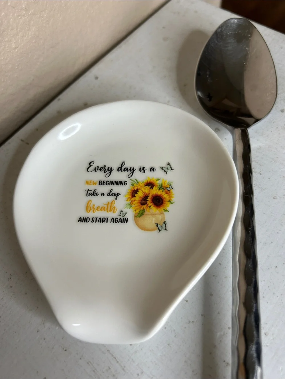 SUNFLOWER Inspirational Spoon Rest - White & Yellow